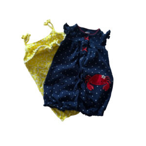 Baby girlsCarter's rompers Navy Polka Dot Crab Romper & Yellow Lemon 12m